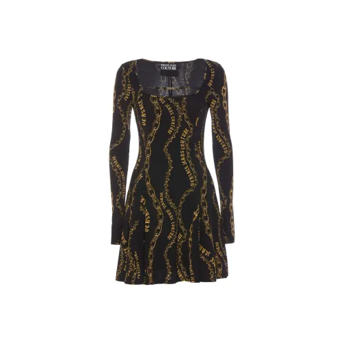 VERSACE JEANS Длинное платье с длинными рукавами женское черное