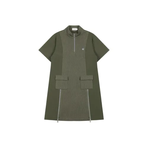 GOOD BAI SS24 Короткое платье с короткими рукавами женское армейский зеленый