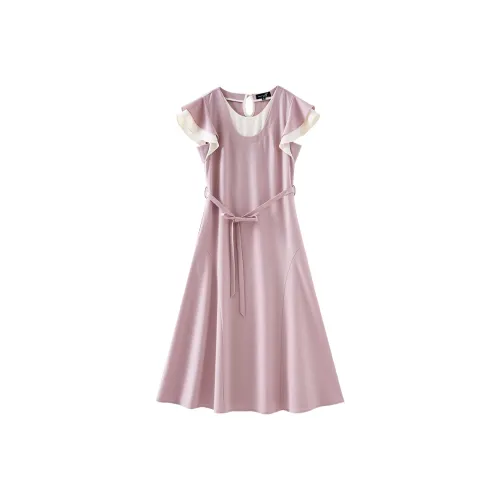 OUNIXUE Летний Короткий Рукав Платье Женское Розовый