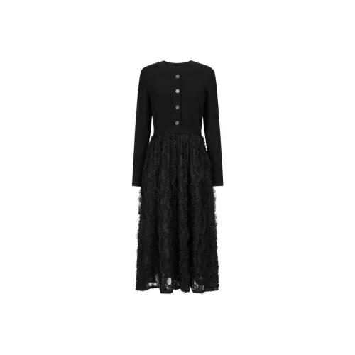 JZ. ANNAKRO Длинное платье с длинным рукавом женское простой дизайн черный цвет