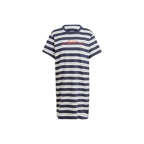 Adidas Stripe Пачка Graphic Tee Платье Короткий рукав Платье Женское Легендарный чернильно-синий