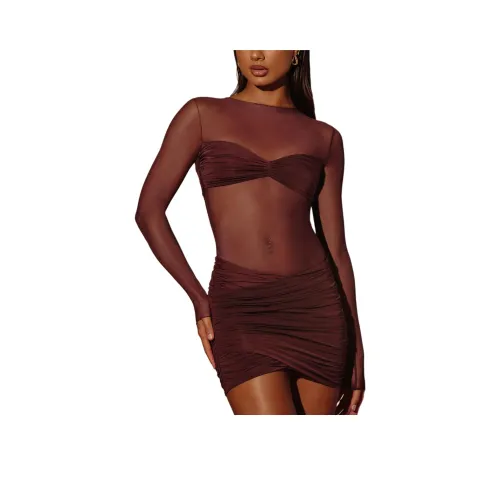 OH POLLY Essie Длинный Sleeved Платье Женские Коричневый Коричневый