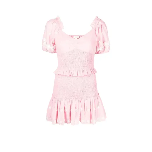 LOVESHACKFANCY Короткий рукав Платье Женское Розовое