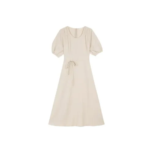 HACHIXIAOJIE Шампанское Бежевый Женские Короткие Платья с Длинными Рукавами