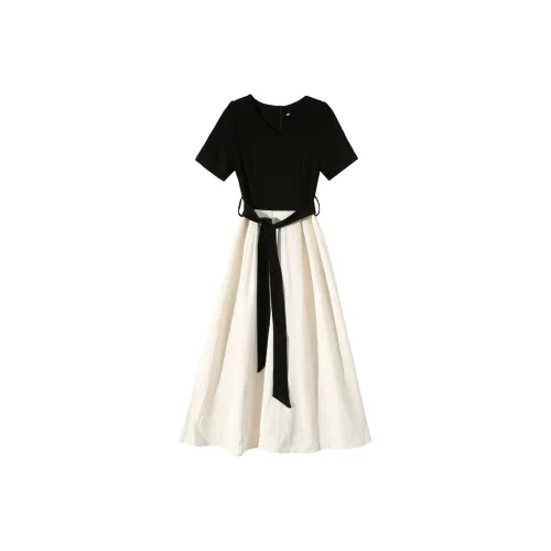 MA JOURNEE Короткое платье с короткими рукавами женское черное и белое