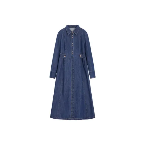 Fragment Long Sleeved Dress Women's Denim Blue Фрагмент Длинный Рукав Платье Женское Джинсовый Синий