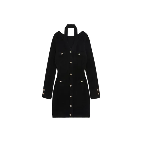 BEBE Длинное платье с длинными рукавами женское черное