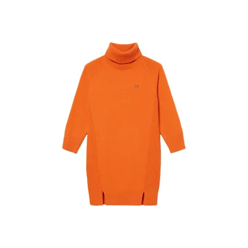 LACOSTE Длинное платье с длинными рукавами женское оранжевое