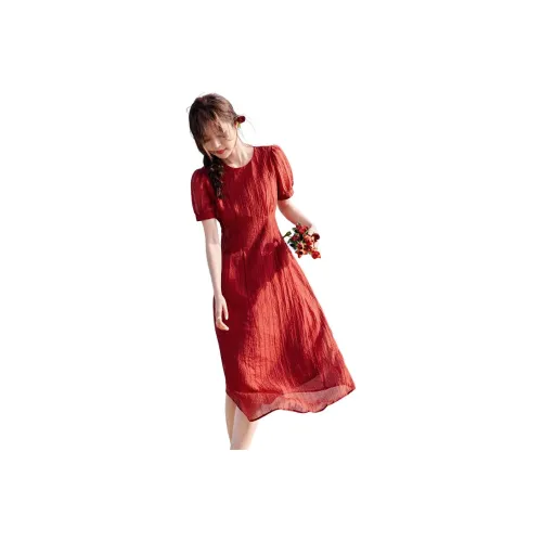 Mu Xiao Xin Короткий рукав Платье Женское Ягодный красный