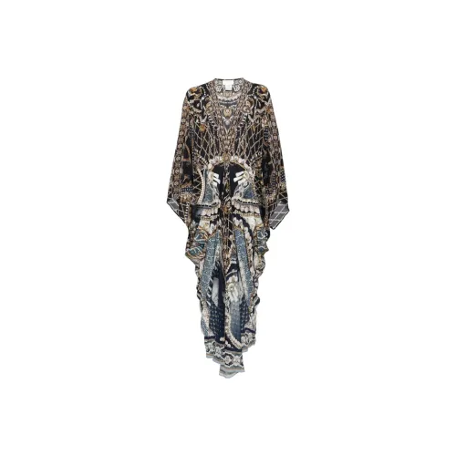 CAMILLA SS24 Длинное платье с длинными рукавами женское синее