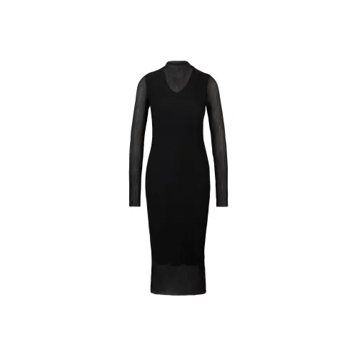 HUGO BOSS Черное Женское Длинное Платье с Длинным Рукавом