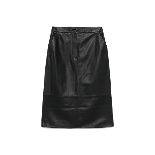 Yves Salomon FW24 Кожа Длинная Юбка Женская Черная