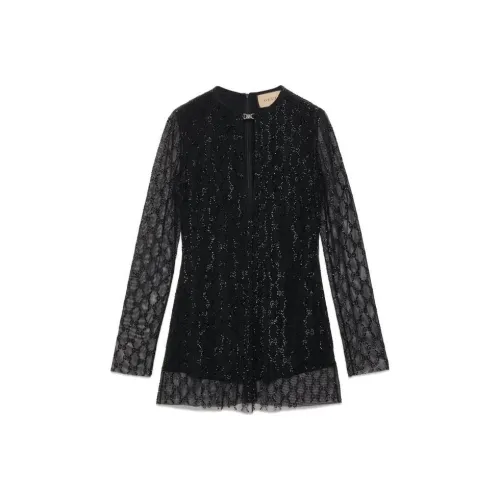 GUCCI Черное Женское Длинное Платье с Рукавами