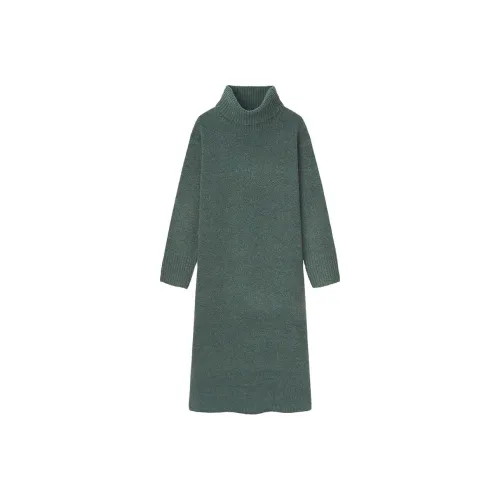 UNIQLO Темно-зеленый Женские Длинные Платья с Рукавами