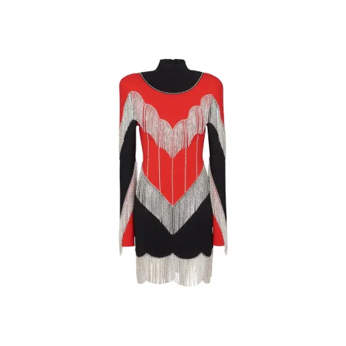 BALMAIN Red Женские Длинные Рукава Платья