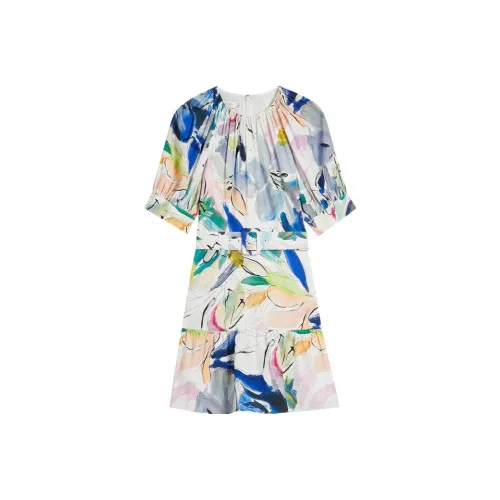 Ted Baker Белое Женское Короткое Платье с Рукавами