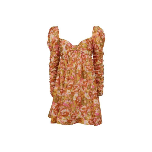 Zimmermann Длинное платье с длинными рукавами женское оранжевое