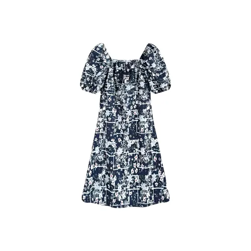 DOSOHEB Короткий рукав Платье Женское Черный цветок