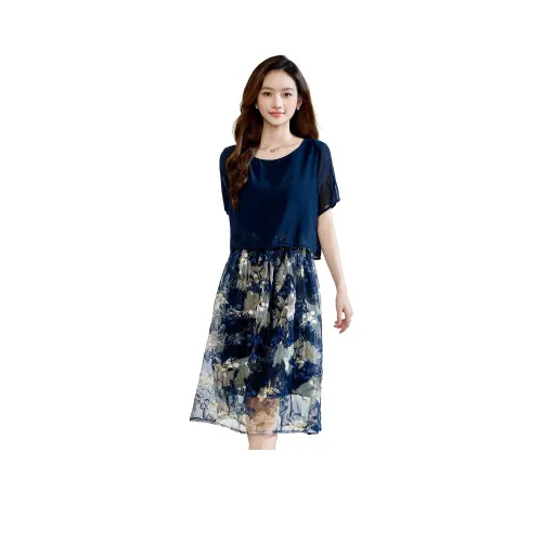 Love Elaine Короткий рукав Платье Женское Темно-синий