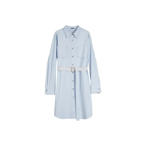 ELLE Длинное платье с длинными рукавами женское синее