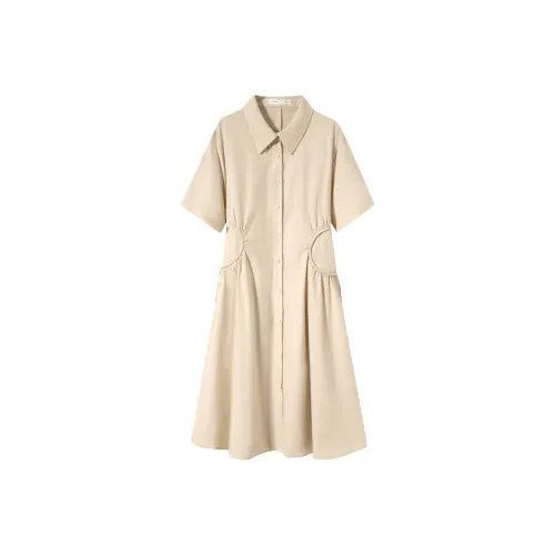 SHIRAN Короткий рукав Платье Женское Медовый цвет Травяной желтый