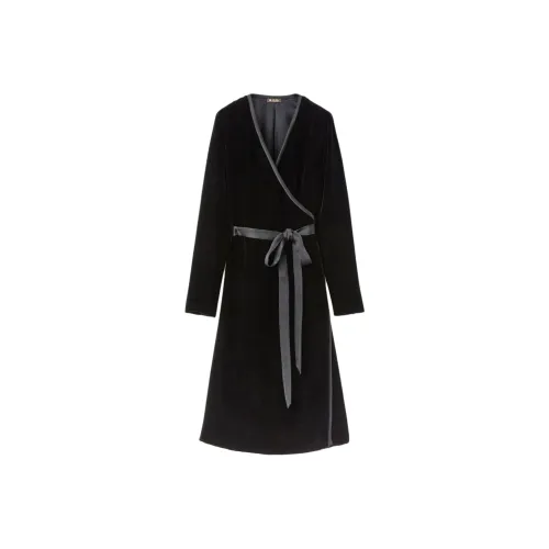 Loro Piana FW24 Длинное платье с длинным рукавом женское черное