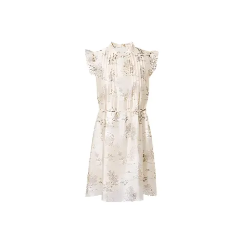 Hopeshow Короткий рукав платье женское бежевый с цветами