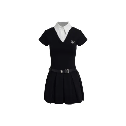 JOSR Короткий рукав Платье Женское Черное