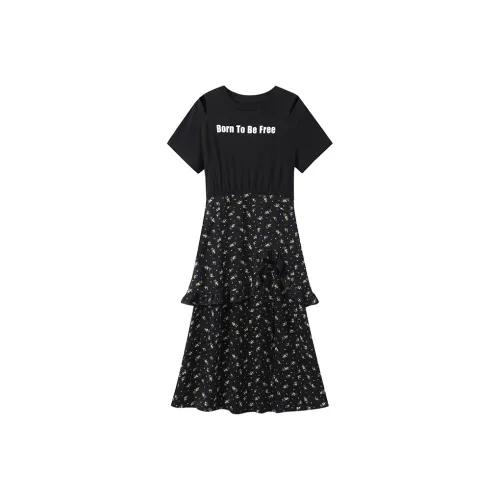 GULIANFEI Короткий рукав Платье Женское Черное