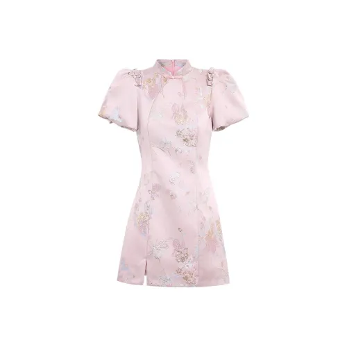 AUI Короткий рукав Платье Женское Розовое