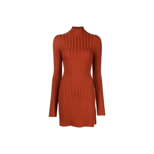 Reformation Оранжево-красное Женское Длинное Платье с Рукавами