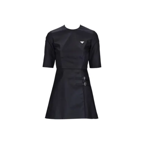 PRADA Черные Женские Короткие Платья с Короткими Рукавами
