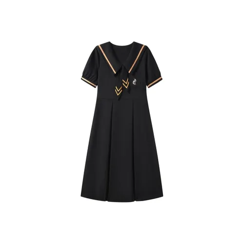 GULIANFEI Короткий рукав Платье Женское Черное