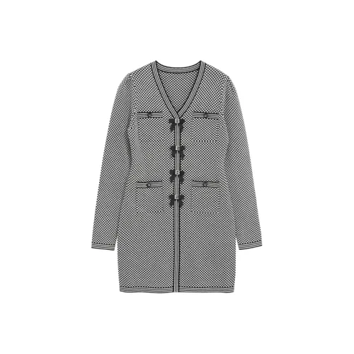 BEBE Длинное платье с длинными рукавами женское черное и белое