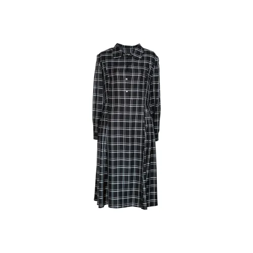 ROEYSHOUSE FW24 Длинное платье с длинными рукавами женское черно-белая клетка