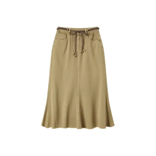 EICHITOO Деним Длинный Юбка Женские Хаки Зеленый