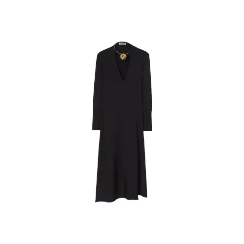JIL SANDER Черное Женское Длинное Платье с Рукавами