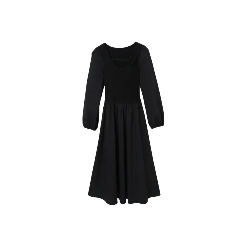 XIANGYING Длинное платье с длинными рукавами женское черное