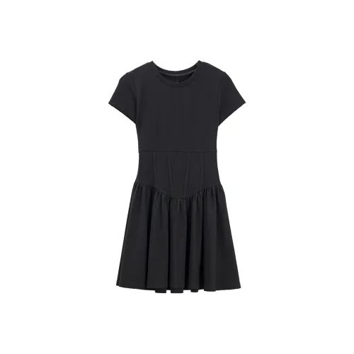 EGGKA Короткий рукав Платье Женское Черное