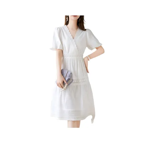 Like The Age Of Water Короткий рукав Платье Женское Белое