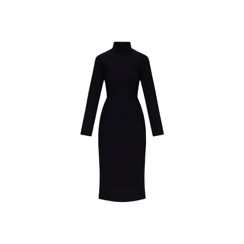 Bottega Veneta Длинное платье с длинными рукавами женское черное