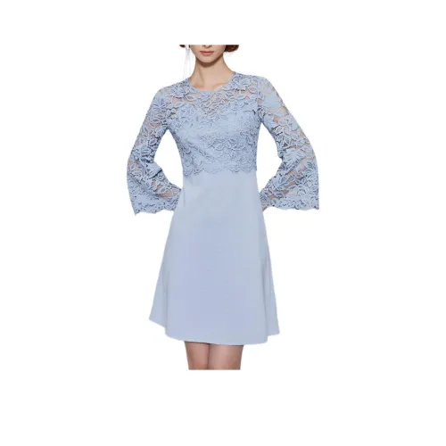 Badgley Mischka Длинное платье с длинными рукавами женское синий серый