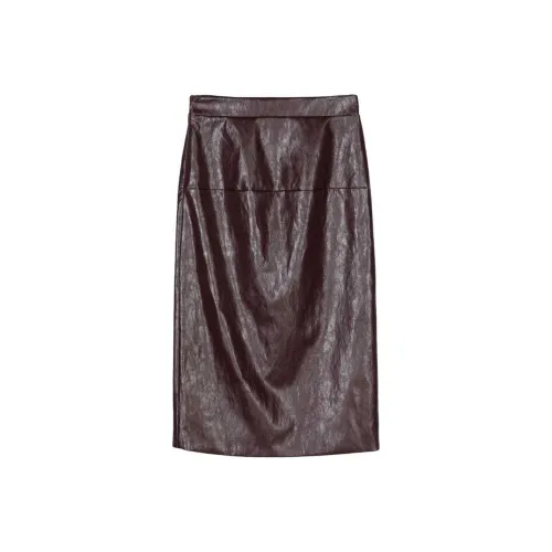 Federica Tosi SS24 Кожа Длинная Юбка Женская Бордовая