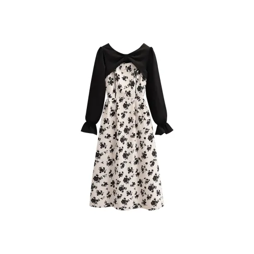 FLIM Длинный рукав Платье Женское Черное