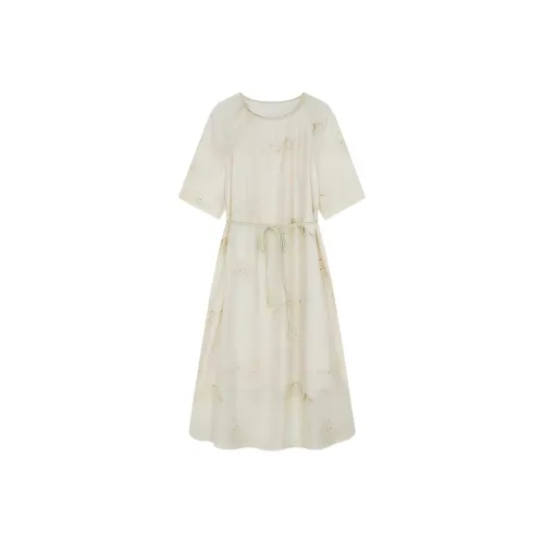 IHIMI Короткий рукав Платье Женское Зеленое с принтом