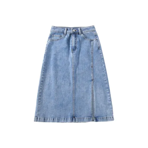 FAWENXIANGZI Деним Длинный Юбка Женские Синий