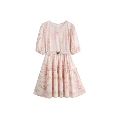 PZGE SS24 Короткое платье с короткими рукавами женское цвет вишневый цветок розовый