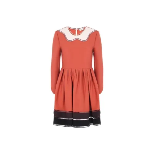 FENDI Оранжево-красное Женское Длинное Платье с Рукавами