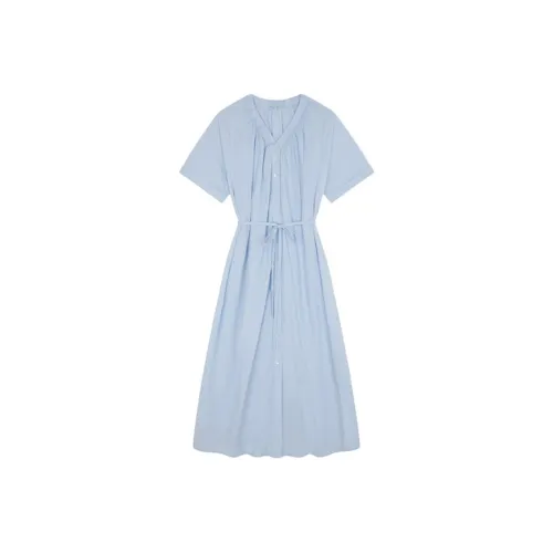 IHIMI Короткий рукав Платье Женское Морозный синий