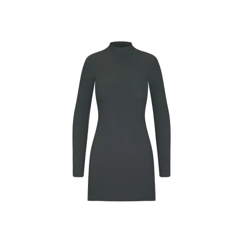SKIMS Мягкий Lounge Водолазка Мини Платье Длинный Рукав Платье Женское Глубокое море Цвет